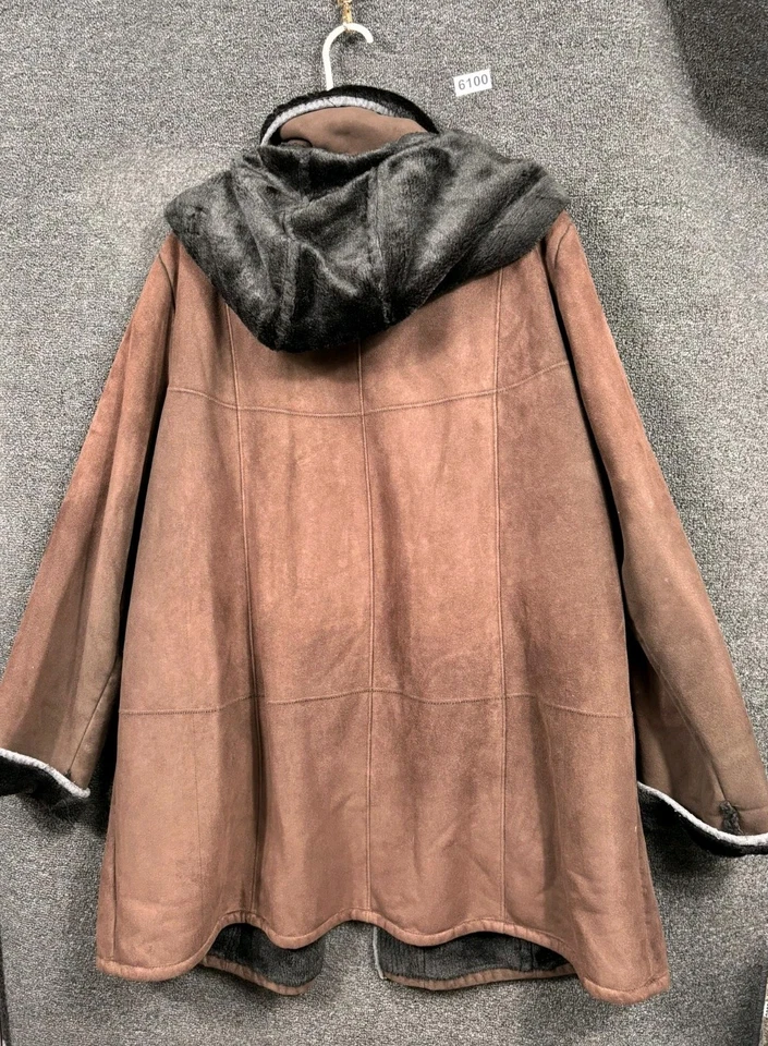 Gallery Mujeres Imitación Gamuza Capucha Caminante Abrigo Prendas Exteriores Talla Grande 2X Marrón Invierno Foto 2 de 4