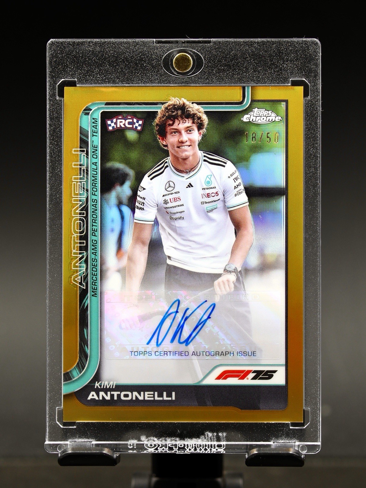 2025 Topps Chrome Formula 1 F1 Kimi Antonelli Rc Gold Refractor Auto /50 AMG!