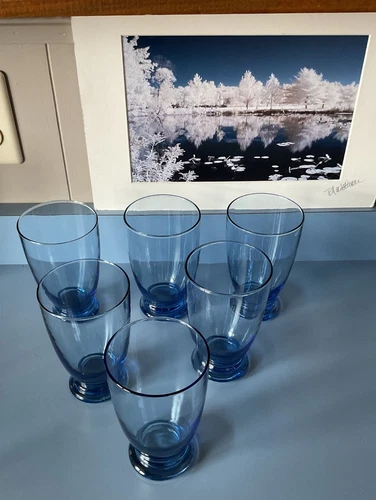 Vintage Anchor Hocking Blue 6" Tumbler Glasses Set of 6**