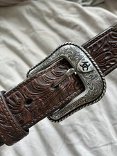 Ariat Men  s Leather A1020002 Genuine Leather Belt Men  s 34 Tooled Brown Silver