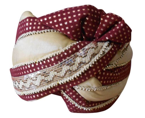 Men Hat Top Safa Indian Traditional Handmade Wedding Turban Groom Pagri 23.6" - Picture 3 of 7