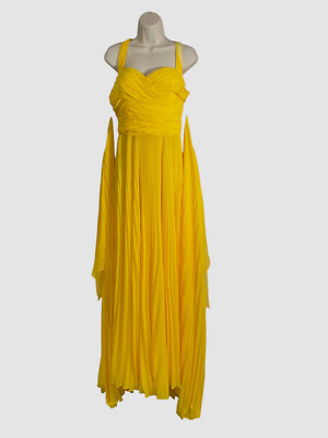 $6995 Naeem Khan Women's Yellow Pleated Silk Chiffon Gown Dress Size 10 |  eBay