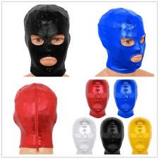Unisex Shiny Headgear Face Cover Open Eye Mouth Zipper Hood Halloween Role Play