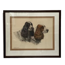 LEON DANCHIN SIGNED ENGRAVING OF A PAIR OF ENGLISH COCKER SPANIEL DOGS, FRAMED