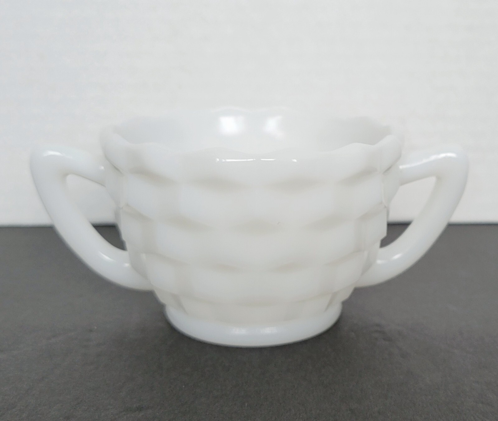 Vintage Jeanette White Milk Glass Cubist Open Sugar Bowl