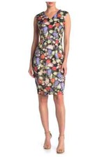 T Tahari $118 V-Neck Sleeveless Black Floral Knee-Length Sheath Dress Size 8 NWT