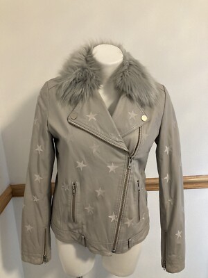 Samantha Sipos Grey Leather Stars Moto Jacket