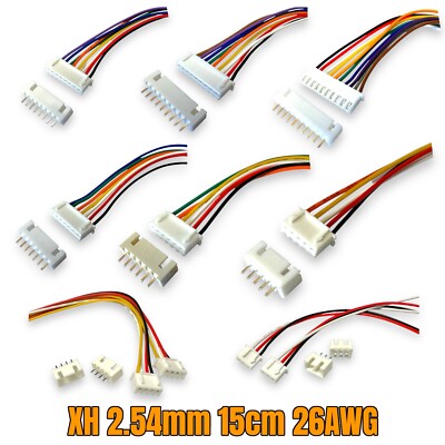   2x Stecker JST XH 2.54mm 15cm 26AWG Kabel 2 3 4 5 6 7 8 9 Pin + Buchse lose  