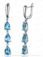 2.7Ct Pear Cut Lab Created Blue Topaz Drop/Dangle Earrings 14K White Gold Plated