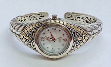 HSN Bali RoManse Sterling & 18K Gold White Mother Of Pearl Dial Cuff Watch 8"