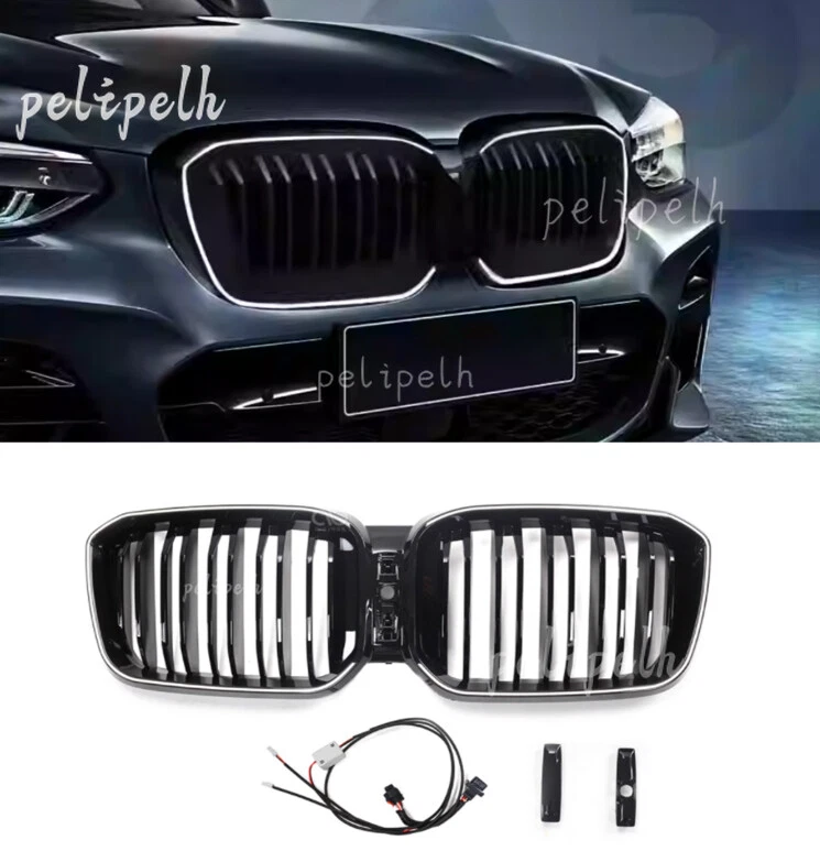 For BMW X3 X3M X4 X4M 22-2024 LED Gloss Black Double Slat Car Front Kidney Grill - Image 2 of 4