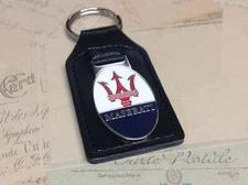 Porte-Clés En Cuir Véritable Noir De Qualité En Émail MASERATI