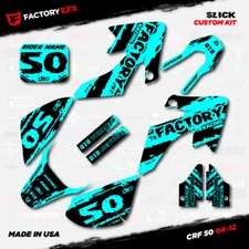 Black & Cyan Slick Racing Graphics Kit fits 04-12 Honda Crf50 CRF 50 Decals