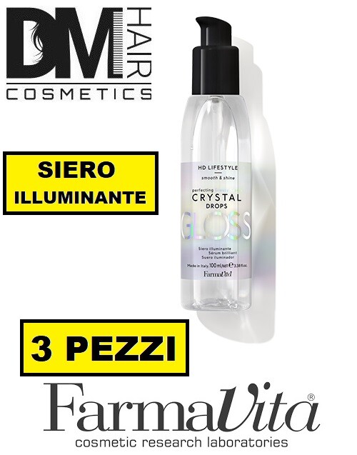 3 PEZZI FARMAVITA HD LIFESTYLE CRYSTAL DROPS 100ml SIERO ILLUMINANTE CRISTALLI