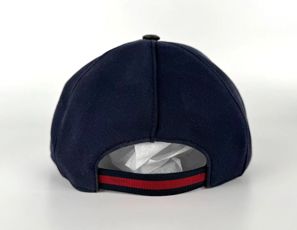 Gucci Auth Unisex Red GG Web Navy Sz Small S 57 Cotton Baseball Cap Hat Runway - Image 3 of 4
