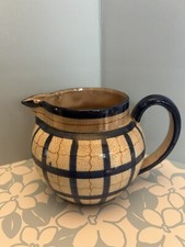 Vintage Creamer Pitcher Blue white beige checkered handle Japan Unique Estate
