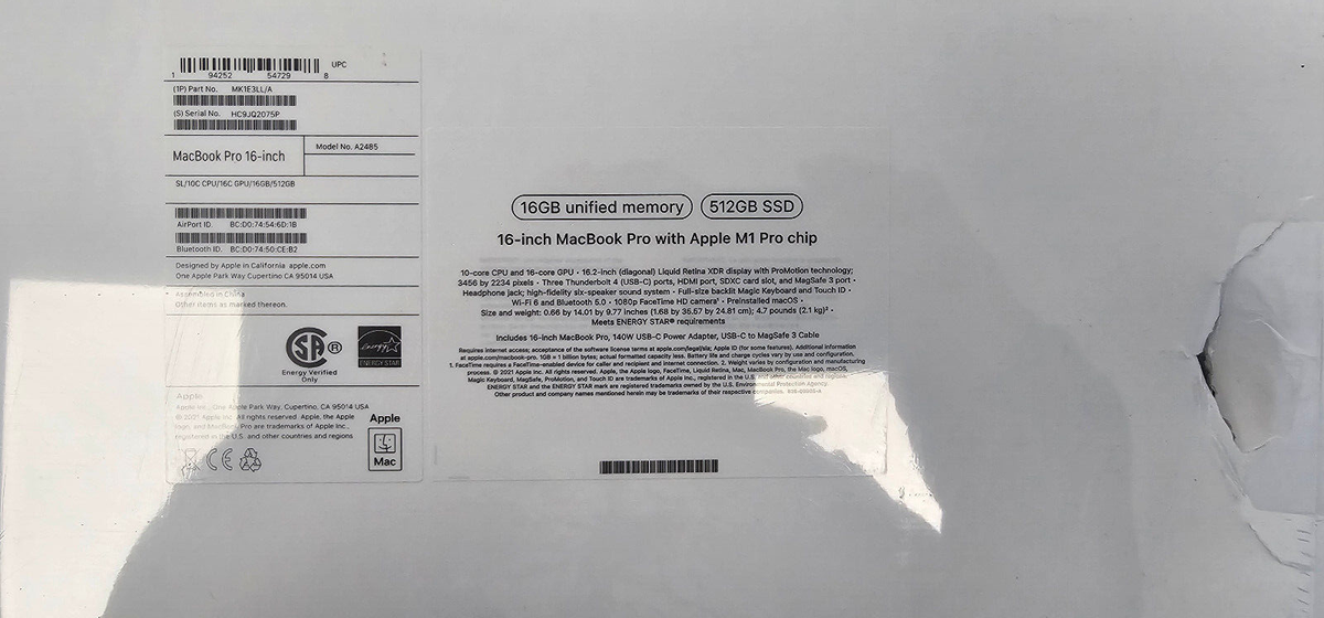 【箱・説明書付き】MacBook Pro M1チップ FYD82J/A Apple MacBook Pro 16