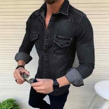 Spring Autumn Mens Jeans Shirt Short Sleeve Denim Shirts for Men Soft Cotton Two