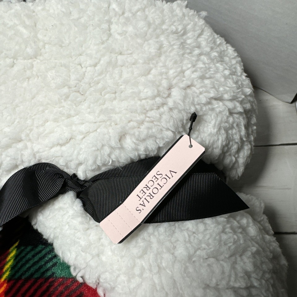 Victoria's Secret “Love Victoria” Sherpa Blanket Plush Red Plaid Throw