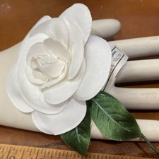 vintage cotton gardenia 4x6" white green leaves 1pc made in Czechoslovakia