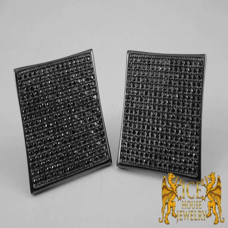 Pendiente de bloque cuadrado de diamantes micro laboratorio acabado oro negro pantalla plana 21 mm Foto 2 de 3