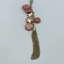 Charming Charlie Signed Summer beach necklace pink shell goldtone fun 