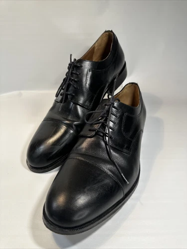 JOHNSTON MURPHY Mens Dress Shoes  Black Leather Lace Up Cap Toe Oxfords Size 9.5