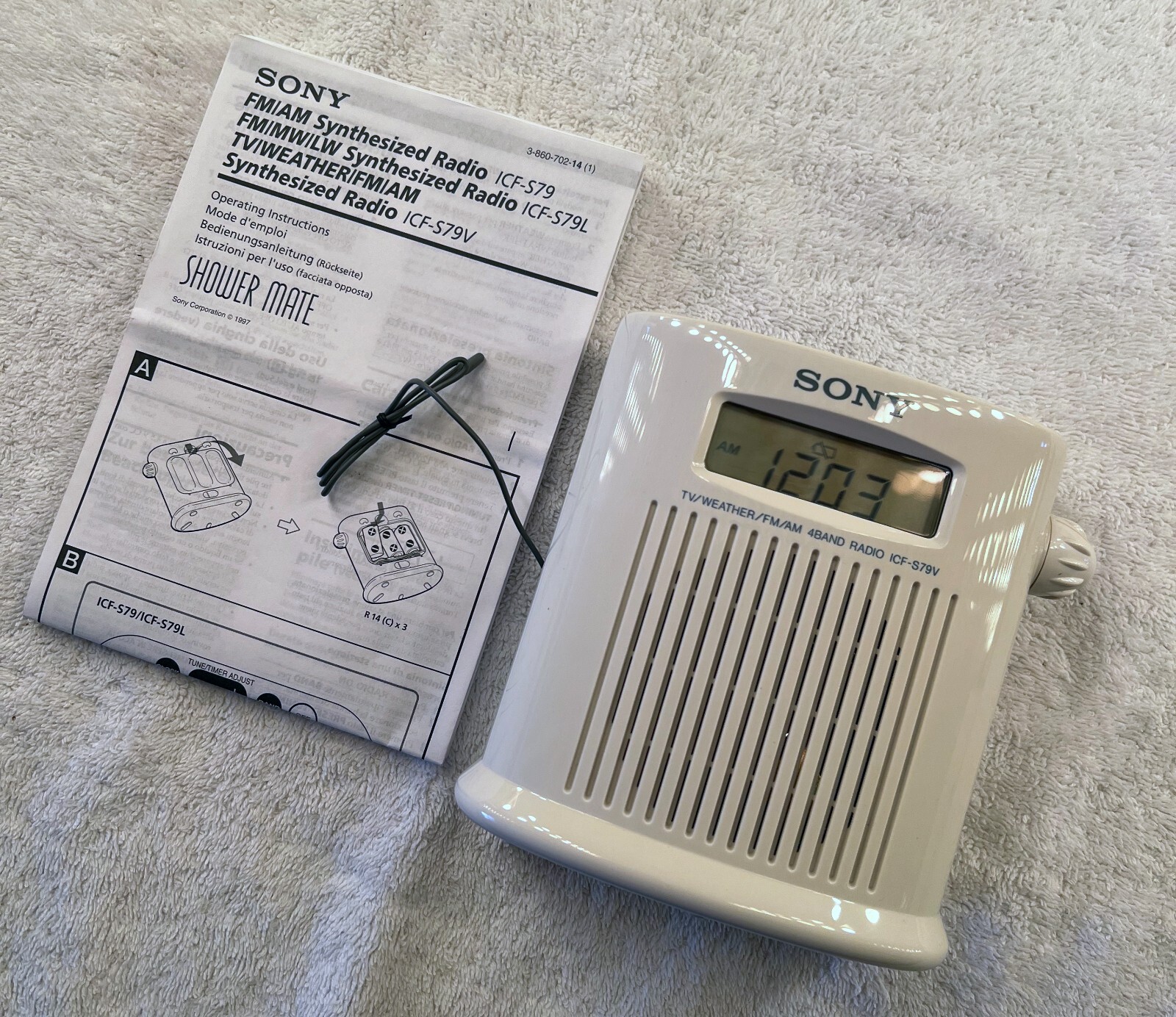 SONY ICFS79V Shower Mate TV/Weather/FM/AM 4Band Radio Tested