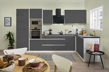 Cucina Cucinino Winkelküche senza Maniglie Bianco Grigio Lorena 345 X 172 CM