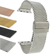 Steel Mesh Watch Band Strap for Apple Watch Band Series 6 5 4 3 2, 38 40 42 44mm