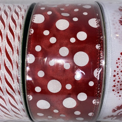 Members Mark Christmas Wired Ribbon White Red Stripes Santa Clause 4 Pack Rolls - Picture 4 of 8