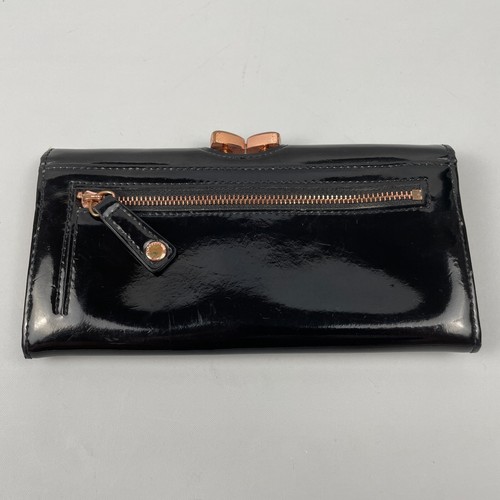 TED BAKER Clutch Purse Black Patent Leather Rose Clasp Wallet Coin Cards Evening - Picture 5 of 12