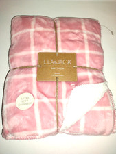 Lila and Jack Baby Blanket Pink Plaid Throw 30" x 40" Infant Sherpa Fleece New