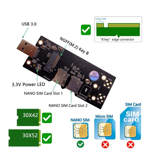 M.2 Key B To USB 3.0 With Dual SIM Card Slot Network Accessories Adapter Car Hot - Photo 3/12