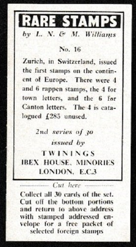 Zurich 1843 4 Rappen rare stamps on ciggarette card - Picture 2 of 2