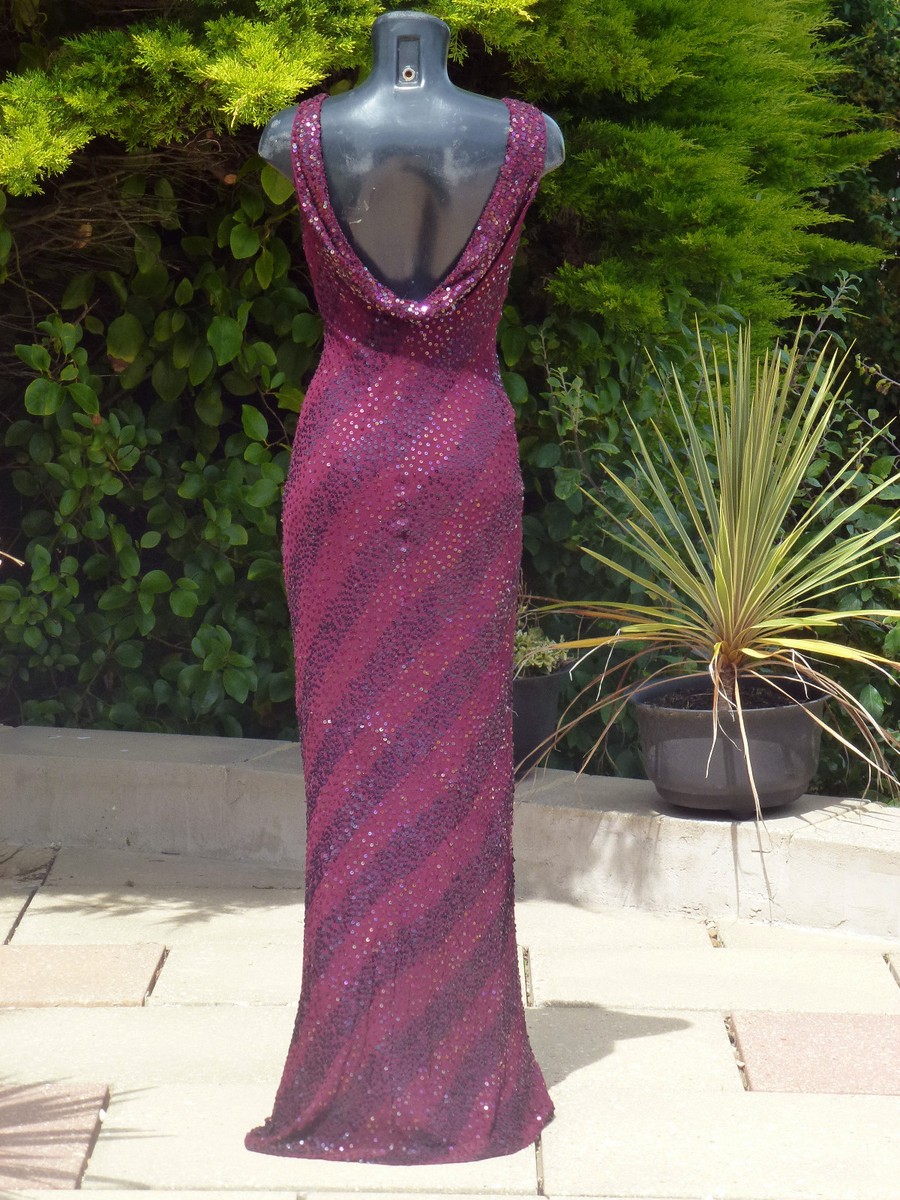 Monsoon Sexy Sequin Beaded Low Back Maxi Dress Size 12 Wedding PROM Ball  Cruise - Main Image