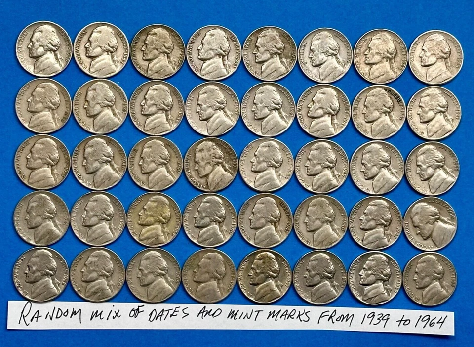 Estate Sale ~ Old Jefferson Nickels Roll of 40 U.S. Collectors Coins 1939-1964 - Image 3 of 4
