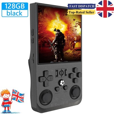 R36MAX Mini Retro Spielekonsole 4,0 Zoll IPS Bildschirm Geschenk für Kinder (Schwarz-128GB)