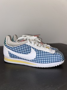 nike cortez white with blue check