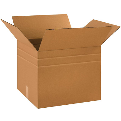10 Pack of Multi-Depth Corrugated Cardboard Boxes, 18'' L X 15'' W X 15'' H, Kraft,