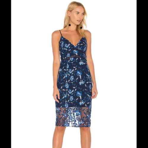 Bardot Revolve blue sapphire embroidered floral lace midi dress 4 wedding guest - Picture 1 of 9