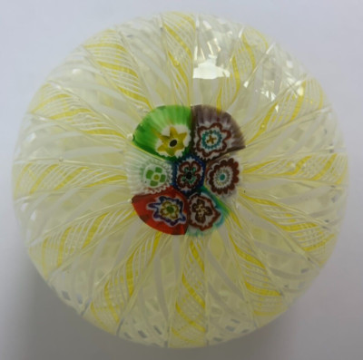 Vintage AVeM Murano Latticino Millefiori 7 Cane Crown Art Glas Briefbeschwerer