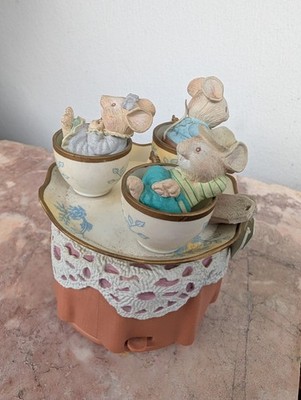 Enesco Spieluhr Tea For Two / Three, Mäuse in Teetassen Bezaubernd u. RAR
