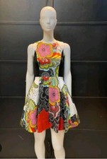 Alice + Olivia Adrianne Boat Neck Mini Flare Dress Flower Pleated Retail 400.00