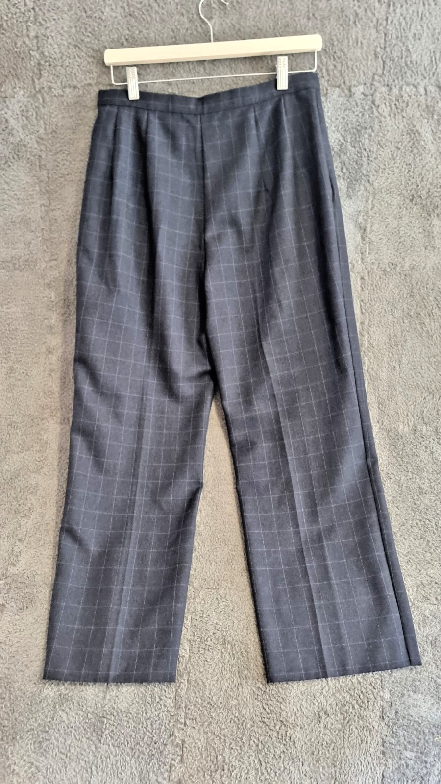 Marks & Spencer Womens Navy Check Work  Wool Blend Trousers UK 14 Short 27 in image 8