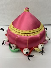 Asian Pink Satin Sewing Box W Children Holdin...