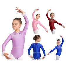 Girls Ballet Stage Performance Leotard Training Jumpsuit Shiny Rhinestones Show