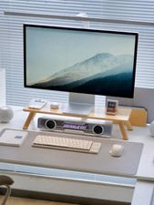 Bamboo Monitor Stand Riser Desk Organizer Ergonomic Cable Routing