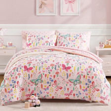 Twin Comforter Set for Girls - 5 Pieces Butterfly Pink Bedding Set, Floral Bed i