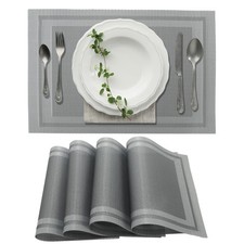 4 Sets de Sets de Table à Double Cadre, Sets de Table en PVC PET, Gris
